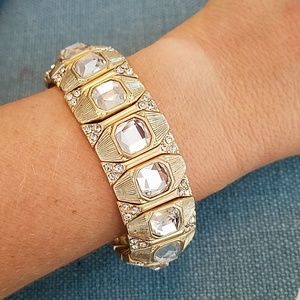 Gold Plated Brilliant Tone Crystal Stretch Bracele